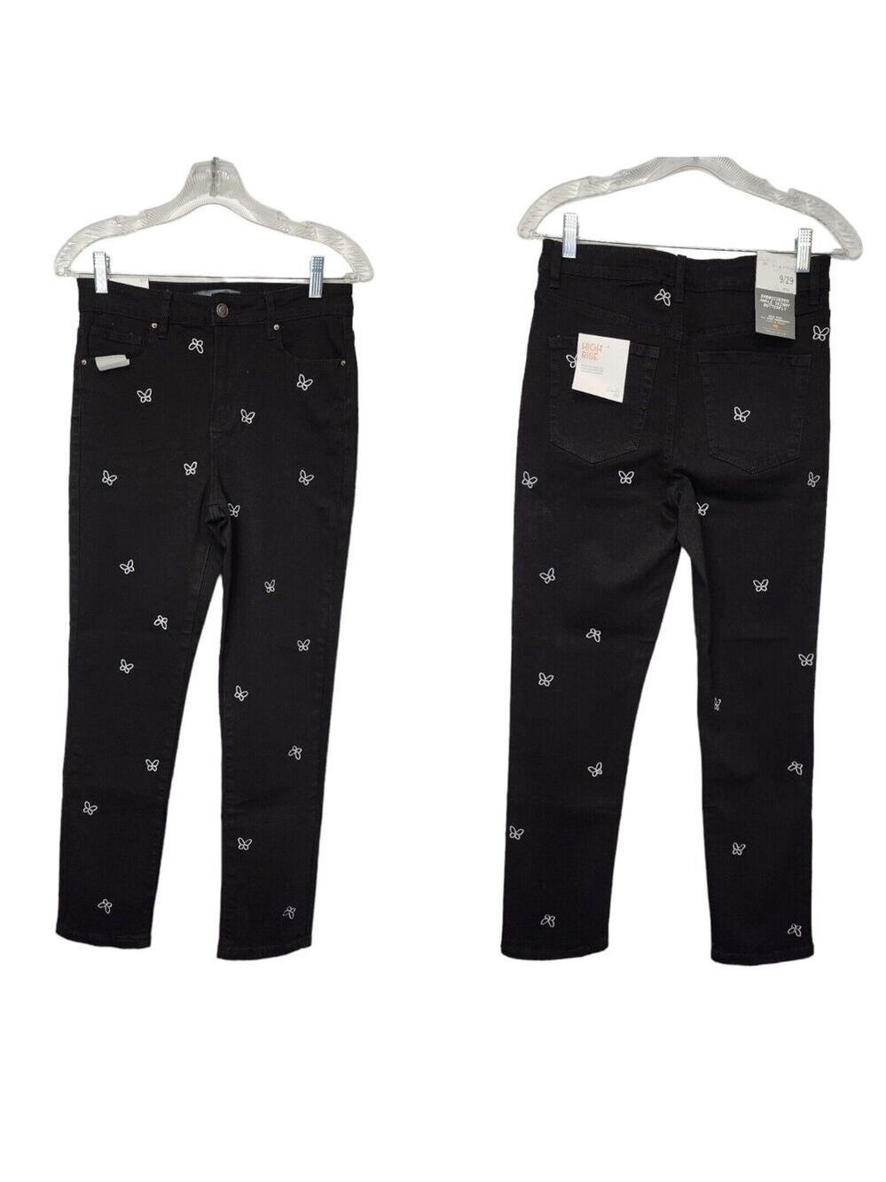 Cali 1850 Black & White Butterfly Embroidery Ankle Jeans Size 9/29